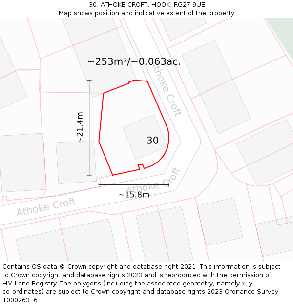 30, ATHOKE CROFT, HOOK, RG27 9UE: Plot and title map