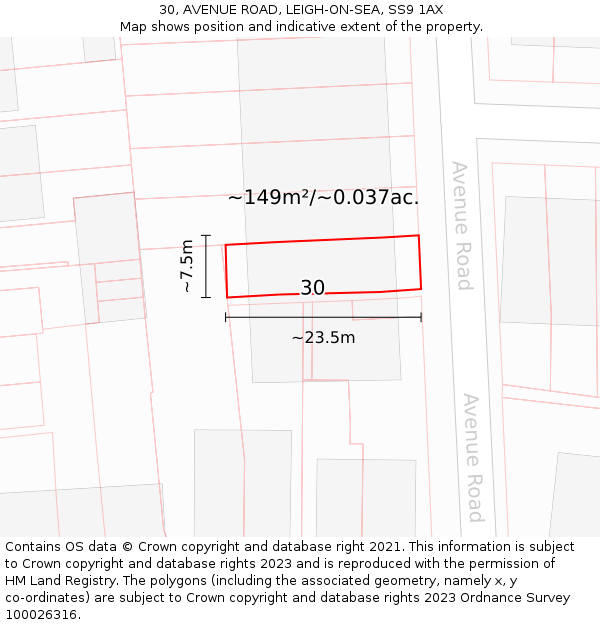 30, AVENUE ROAD, LEIGH-ON-SEA, SS9 1AX: Plot and title map