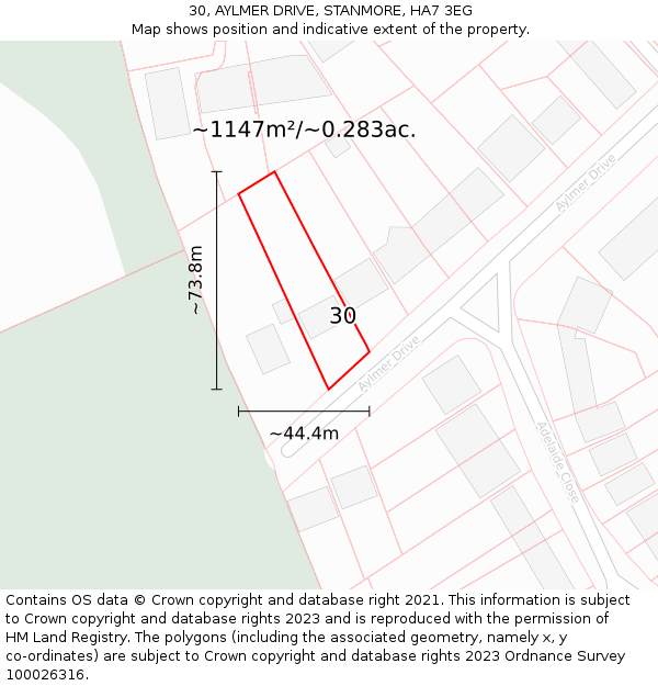 30, AYLMER DRIVE, STANMORE, HA7 3EG: Plot and title map