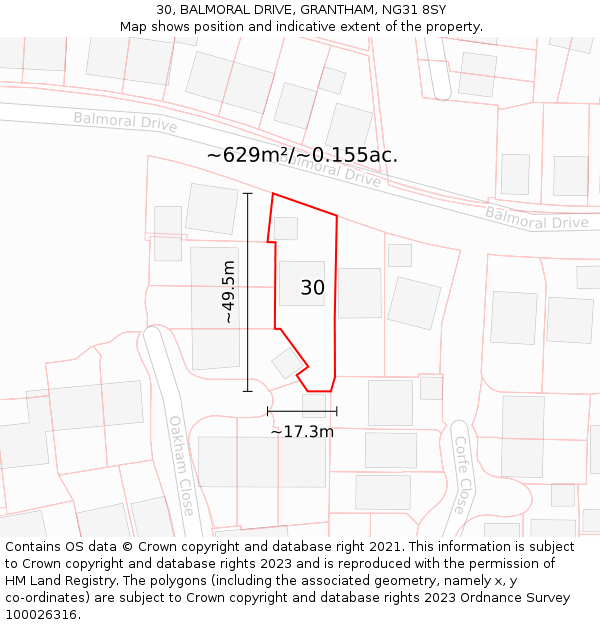 30, BALMORAL DRIVE, GRANTHAM, NG31 8SY: Plot and title map