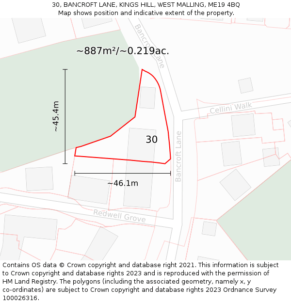 30, BANCROFT LANE, KINGS HILL, WEST MALLING, ME19 4BQ: Plot and title map