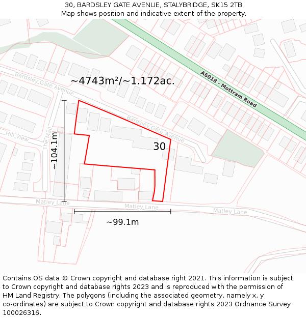 30, BARDSLEY GATE AVENUE, STALYBRIDGE, SK15 2TB: Plot and title map
