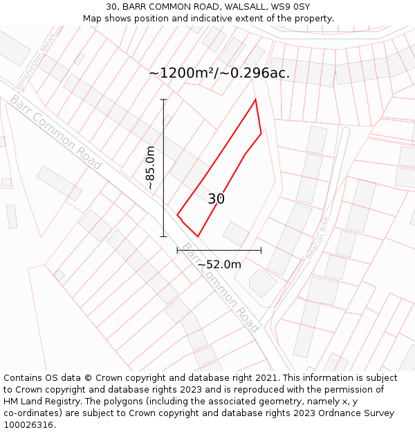 30, BARR COMMON ROAD, WALSALL, WS9 0SY: Plot and title map