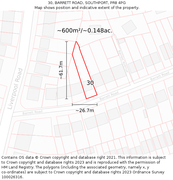 30, BARRETT ROAD, SOUTHPORT, PR8 4PG: Plot and title map