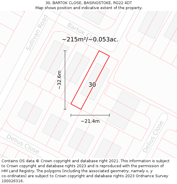 30, BARTOK CLOSE, BASINGSTOKE, RG22 4DT: Plot and title map