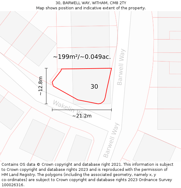 30, BARWELL WAY, WITHAM, CM8 2TY: Plot and title map