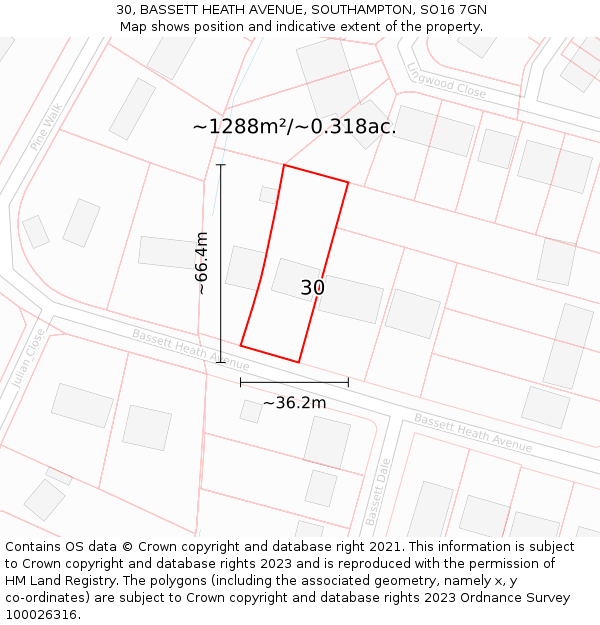 30, BASSETT HEATH AVENUE, SOUTHAMPTON, SO16 7GN: Plot and title map