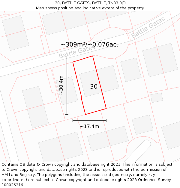 30, BATTLE GATES, BATTLE, TN33 0JD: Plot and title map