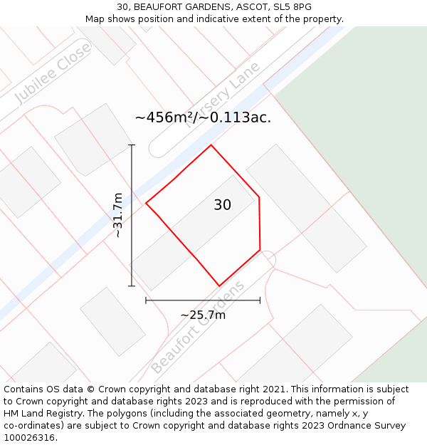 30, BEAUFORT GARDENS, ASCOT, SL5 8PG: Plot and title map