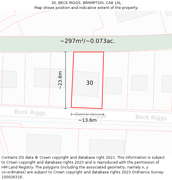 30, BECK RIGGS, BRAMPTON, CA8 1AL: Plot and title map