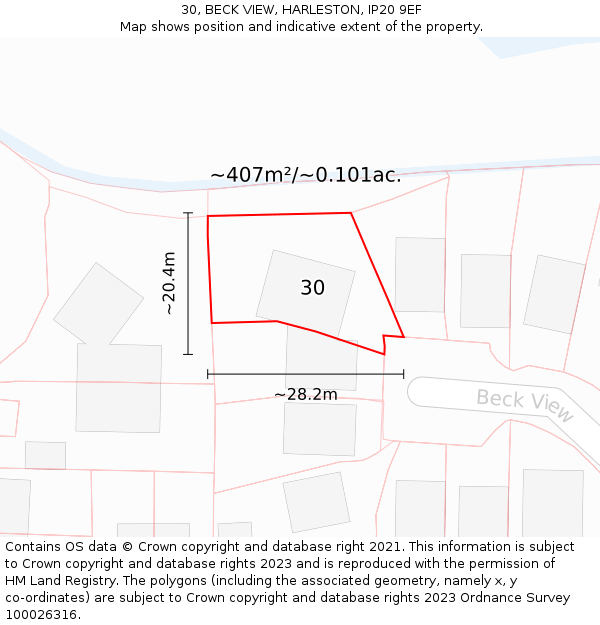 30, BECK VIEW, HARLESTON, IP20 9EF: Plot and title map