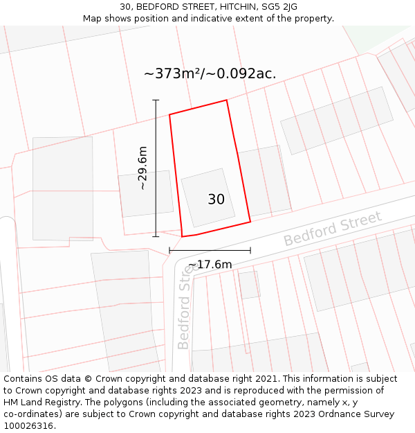 30, BEDFORD STREET, HITCHIN, SG5 2JG: Plot and title map