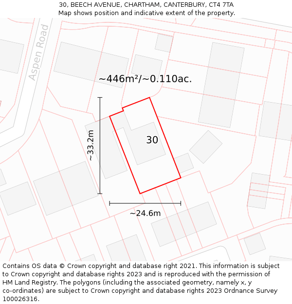 30, BEECH AVENUE, CHARTHAM, CANTERBURY, CT4 7TA: Plot and title map