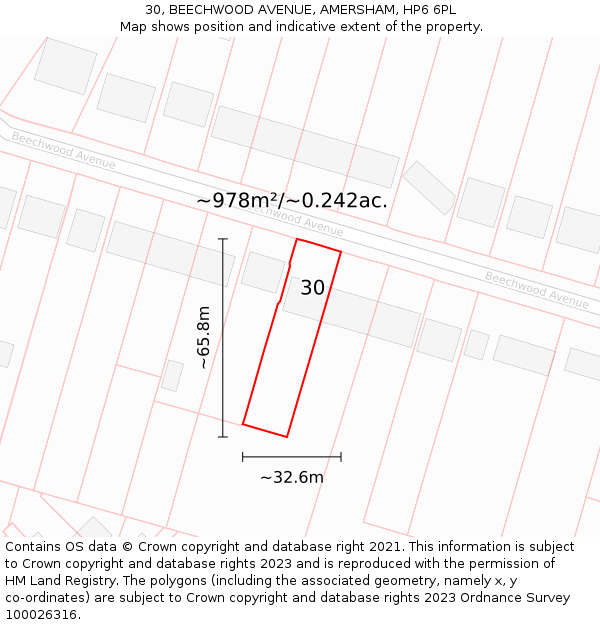 30, BEECHWOOD AVENUE, AMERSHAM, HP6 6PL: Plot and title map