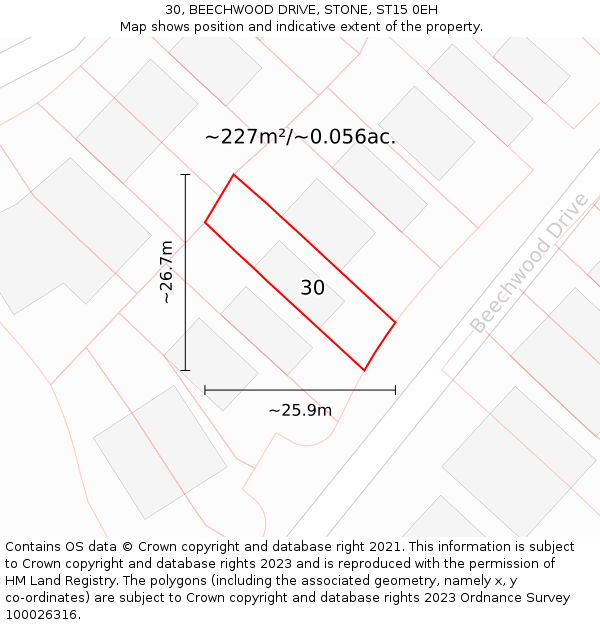 30, BEECHWOOD DRIVE, STONE, ST15 0EH: Plot and title map