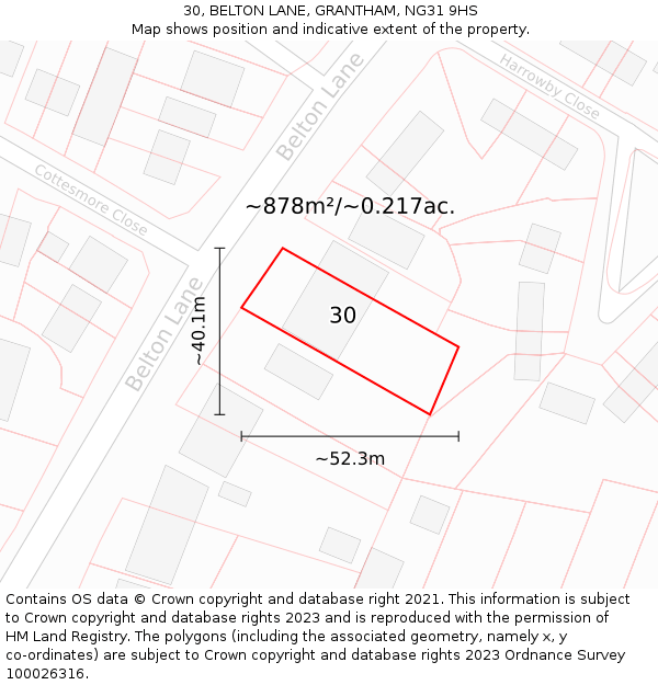 30, BELTON LANE, GRANTHAM, NG31 9HS: Plot and title map