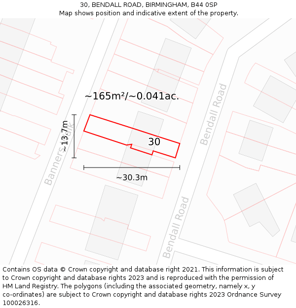 30, BENDALL ROAD, BIRMINGHAM, B44 0SP: Plot and title map