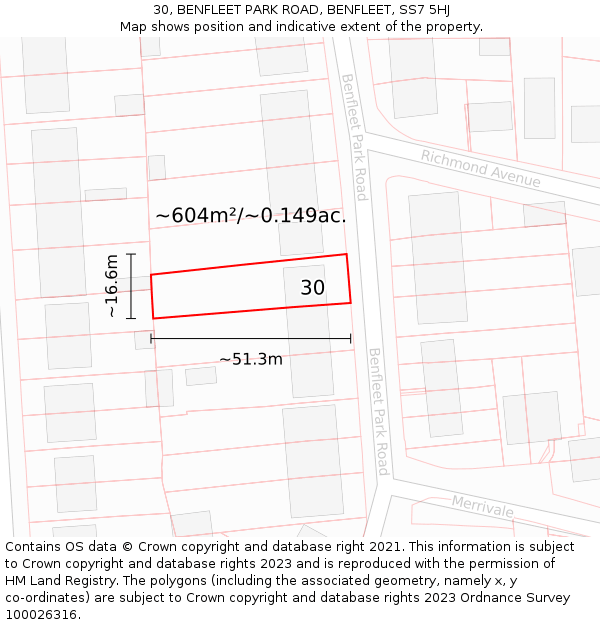 30, BENFLEET PARK ROAD, BENFLEET, SS7 5HJ: Plot and title map