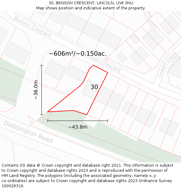 30, BENSON CRESCENT, LINCOLN, LN6 3NU: Plot and title map