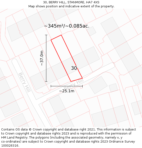 30, BERRY HILL, STANMORE, HA7 4XS: Plot and title map