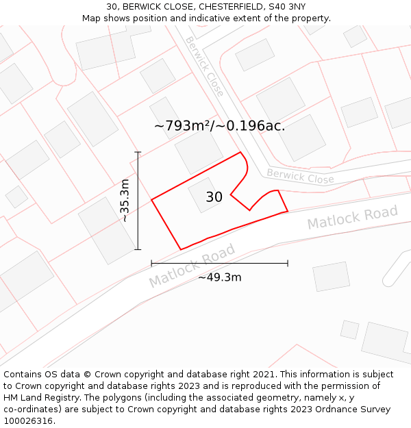 30, BERWICK CLOSE, CHESTERFIELD, S40 3NY: Plot and title map