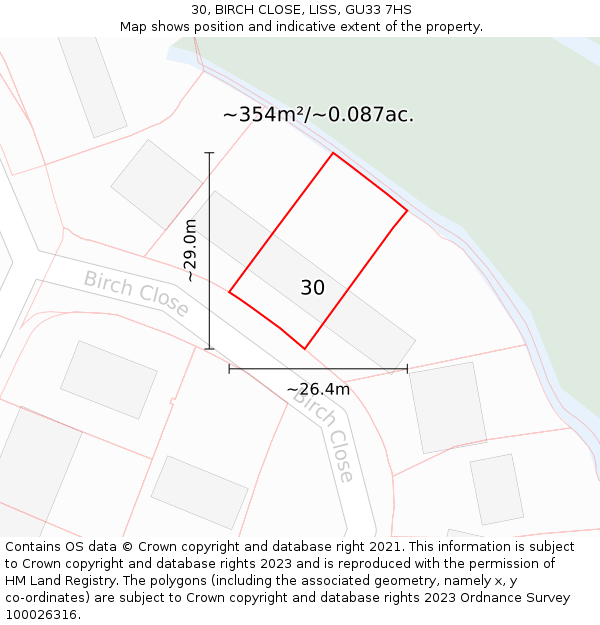 30, BIRCH CLOSE, LISS, GU33 7HS: Plot and title map