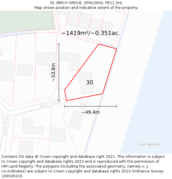 30, BIRCH GROVE, SPALDING, PE11 2HL: Plot and title map