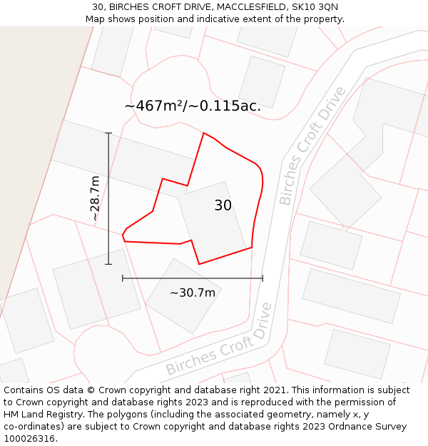 30, BIRCHES CROFT DRIVE, MACCLESFIELD, SK10 3QN: Plot and title map