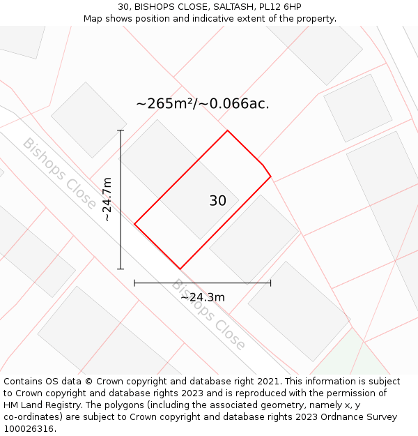 30, BISHOPS CLOSE, SALTASH, PL12 6HP: Plot and title map