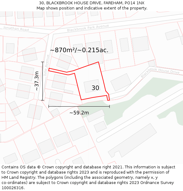 30, BLACKBROOK HOUSE DRIVE, FAREHAM, PO14 1NX: Plot and title map