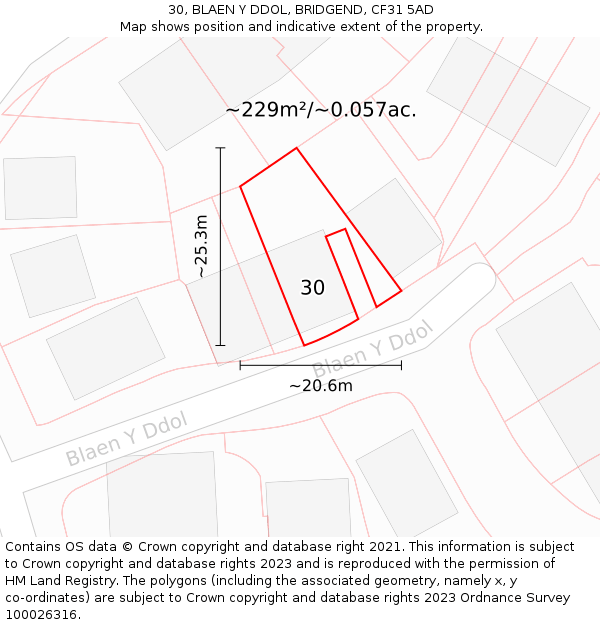 30, BLAEN Y DDOL, BRIDGEND, CF31 5AD: Plot and title map