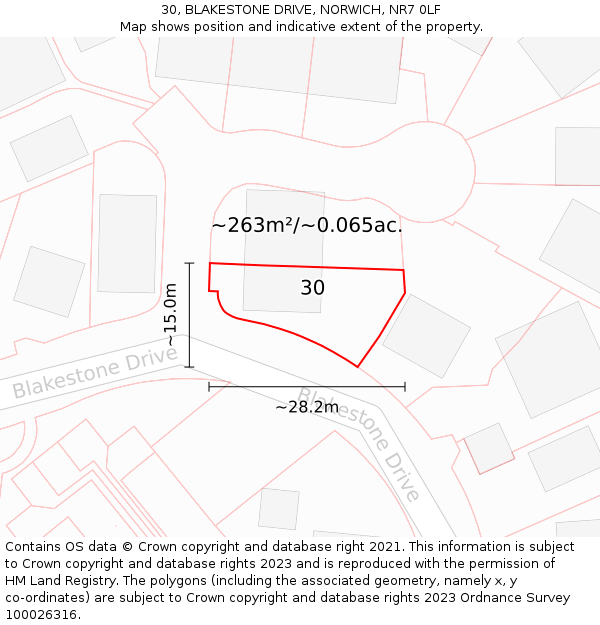 30, BLAKESTONE DRIVE, NORWICH, NR7 0LF: Plot and title map