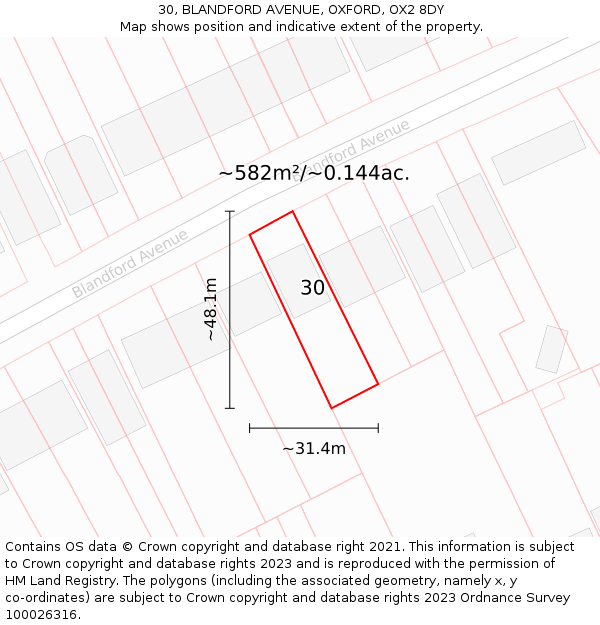 30, BLANDFORD AVENUE, OXFORD, OX2 8DY: Plot and title map