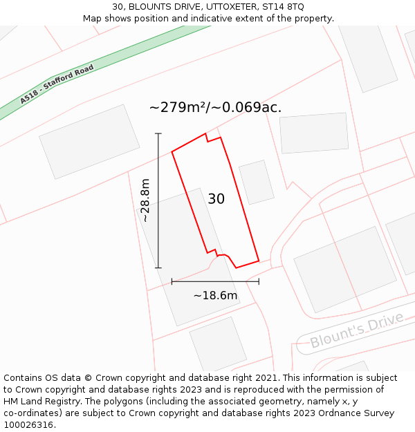 30, BLOUNTS DRIVE, UTTOXETER, ST14 8TQ: Plot and title map