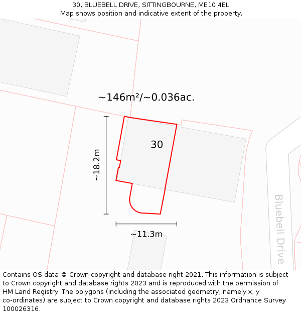 30, BLUEBELL DRIVE, SITTINGBOURNE, ME10 4EL: Plot and title map