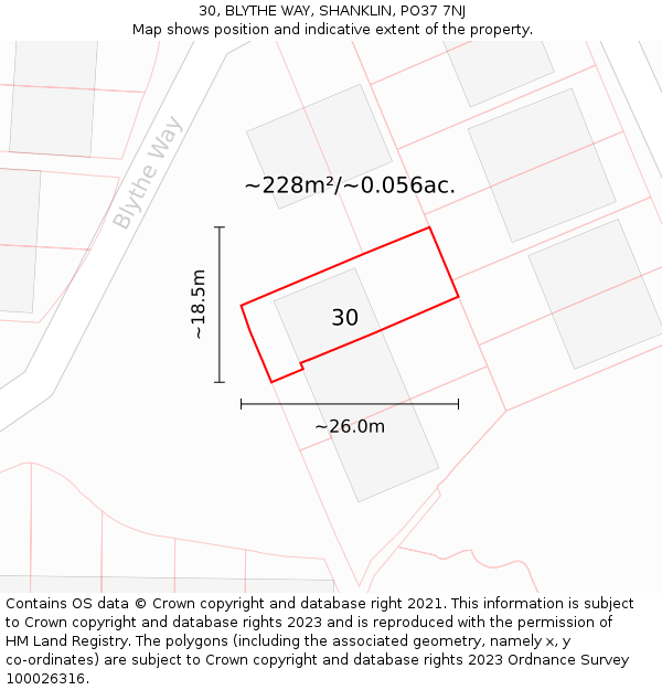 30, BLYTHE WAY, SHANKLIN, PO37 7NJ: Plot and title map