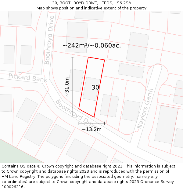 30, BOOTHROYD DRIVE, LEEDS, LS6 2SA: Plot and title map