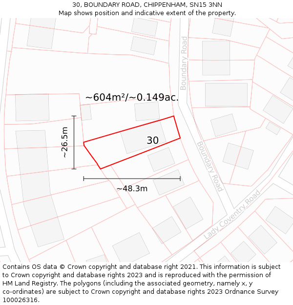 30, BOUNDARY ROAD, CHIPPENHAM, SN15 3NN: Plot and title map