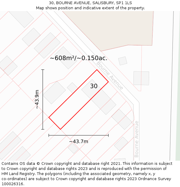 30, BOURNE AVENUE, SALISBURY, SP1 1LS: Plot and title map