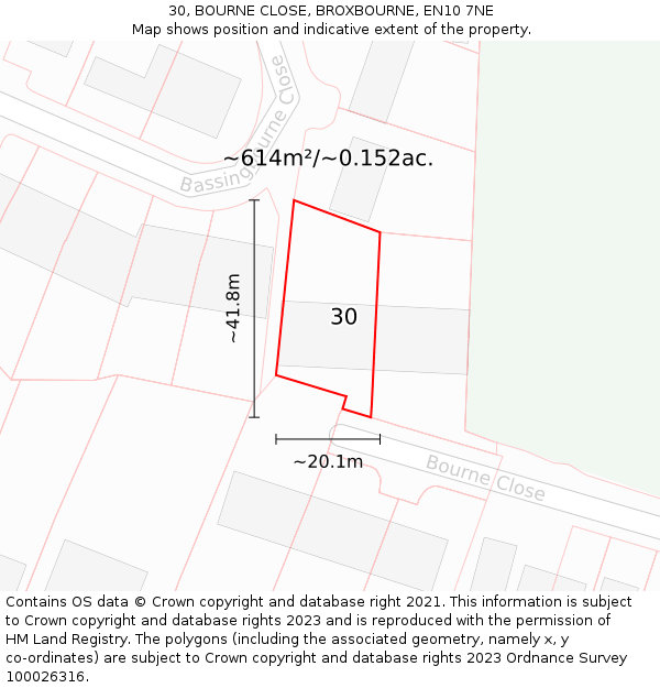 30, BOURNE CLOSE, BROXBOURNE, EN10 7NE: Plot and title map