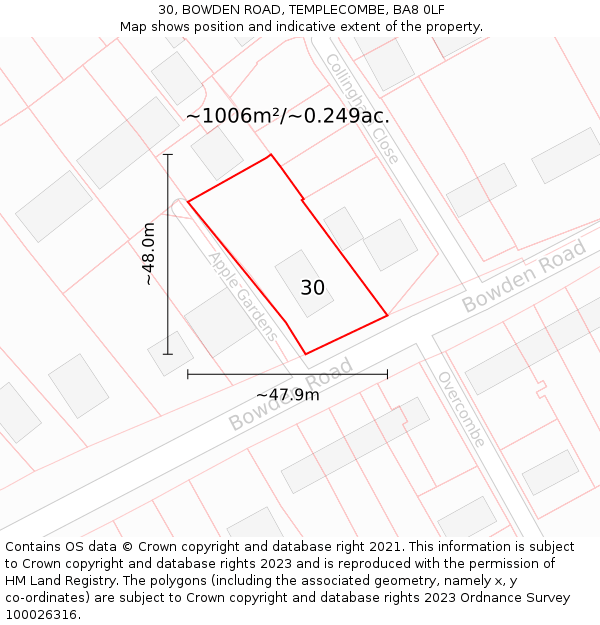 30, BOWDEN ROAD, TEMPLECOMBE, BA8 0LF: Plot and title map