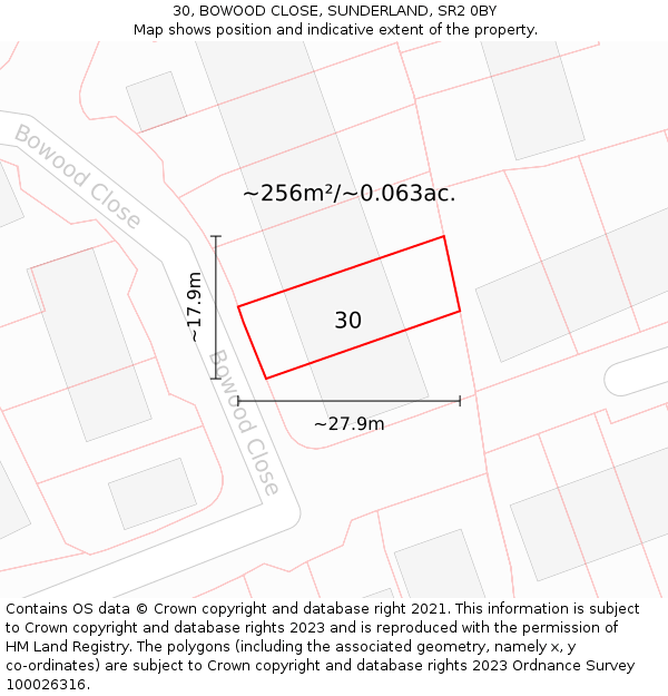 30, BOWOOD CLOSE, SUNDERLAND, SR2 0BY: Plot and title map