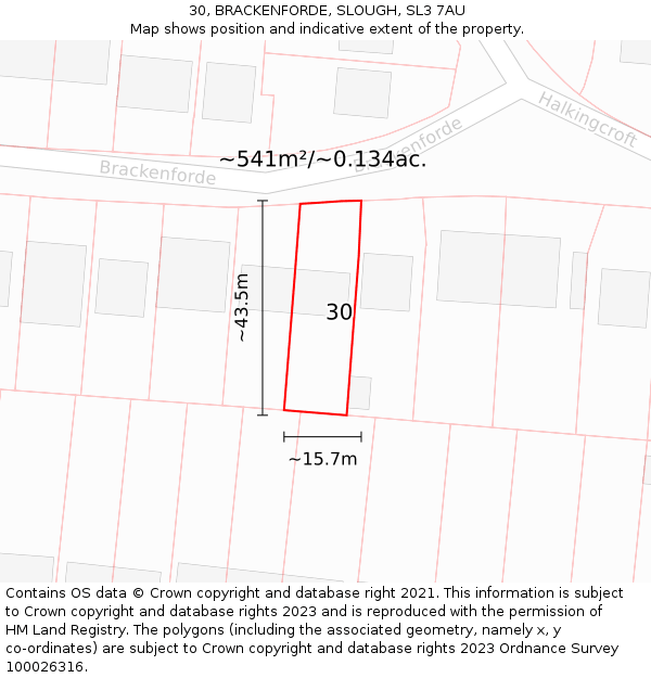 30, BRACKENFORDE, SLOUGH, SL3 7AU: Plot and title map