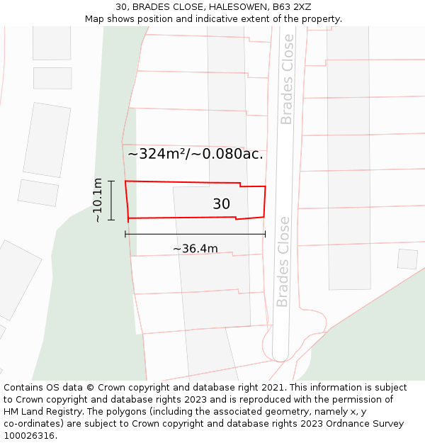 30, BRADES CLOSE, HALESOWEN, B63 2XZ: Plot and title map