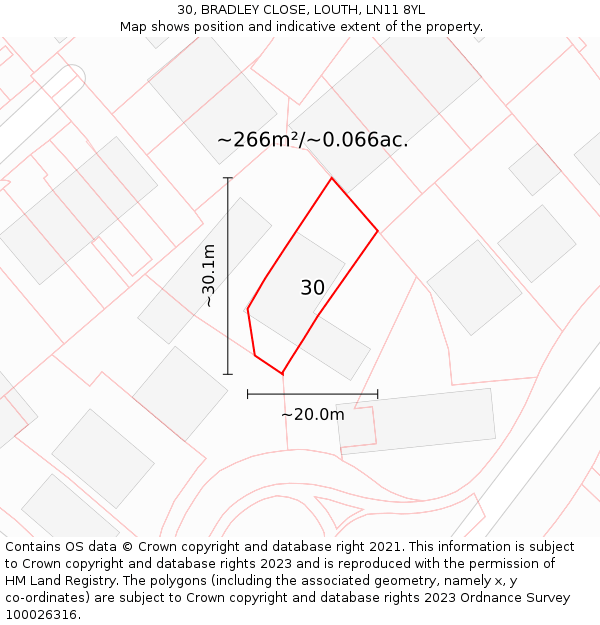 30, BRADLEY CLOSE, LOUTH, LN11 8YL: Plot and title map