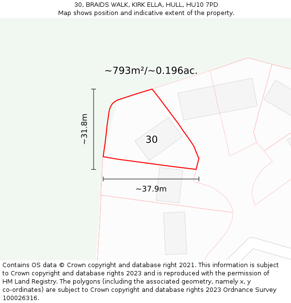 30, BRAIDS WALK, KIRK ELLA, HULL, HU10 7PD: Plot and title map