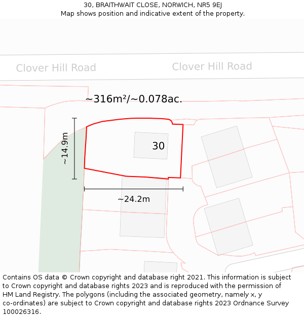 30, BRAITHWAIT CLOSE, NORWICH, NR5 9EJ: Plot and title map