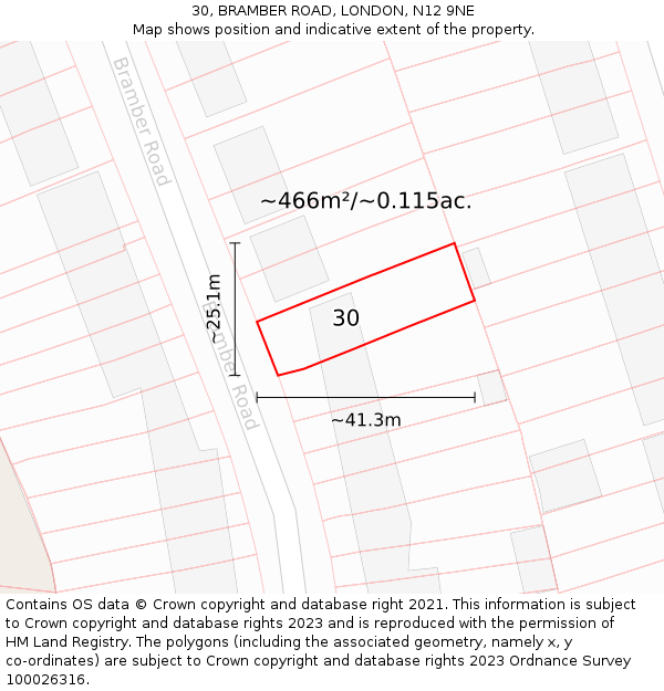 30, BRAMBER ROAD, LONDON, N12 9NE: Plot and title map