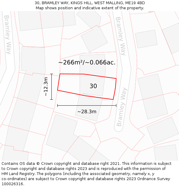 30, BRAMLEY WAY, KINGS HILL, WEST MALLING, ME19 4BD: Plot and title map