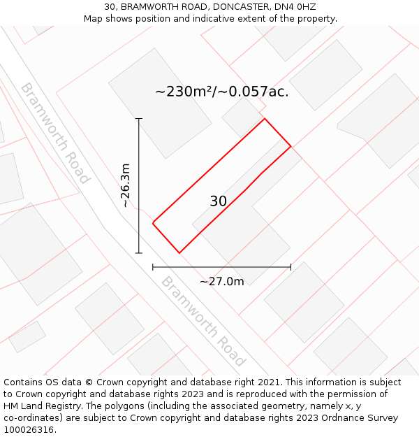 30, BRAMWORTH ROAD, DONCASTER, DN4 0HZ: Plot and title map